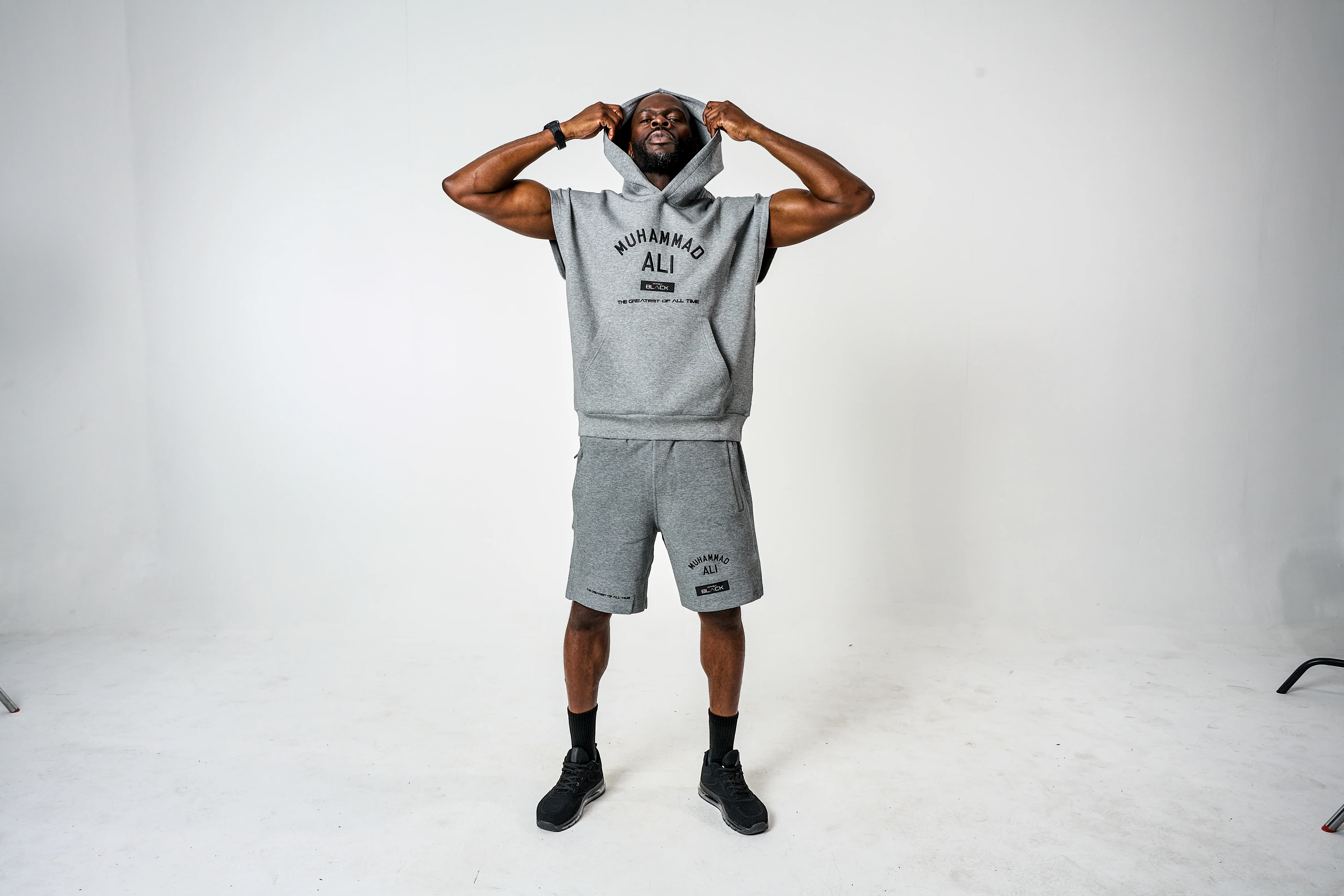 Men's Ali x Actively Black Cap Sleeve Hoodie - Image 11