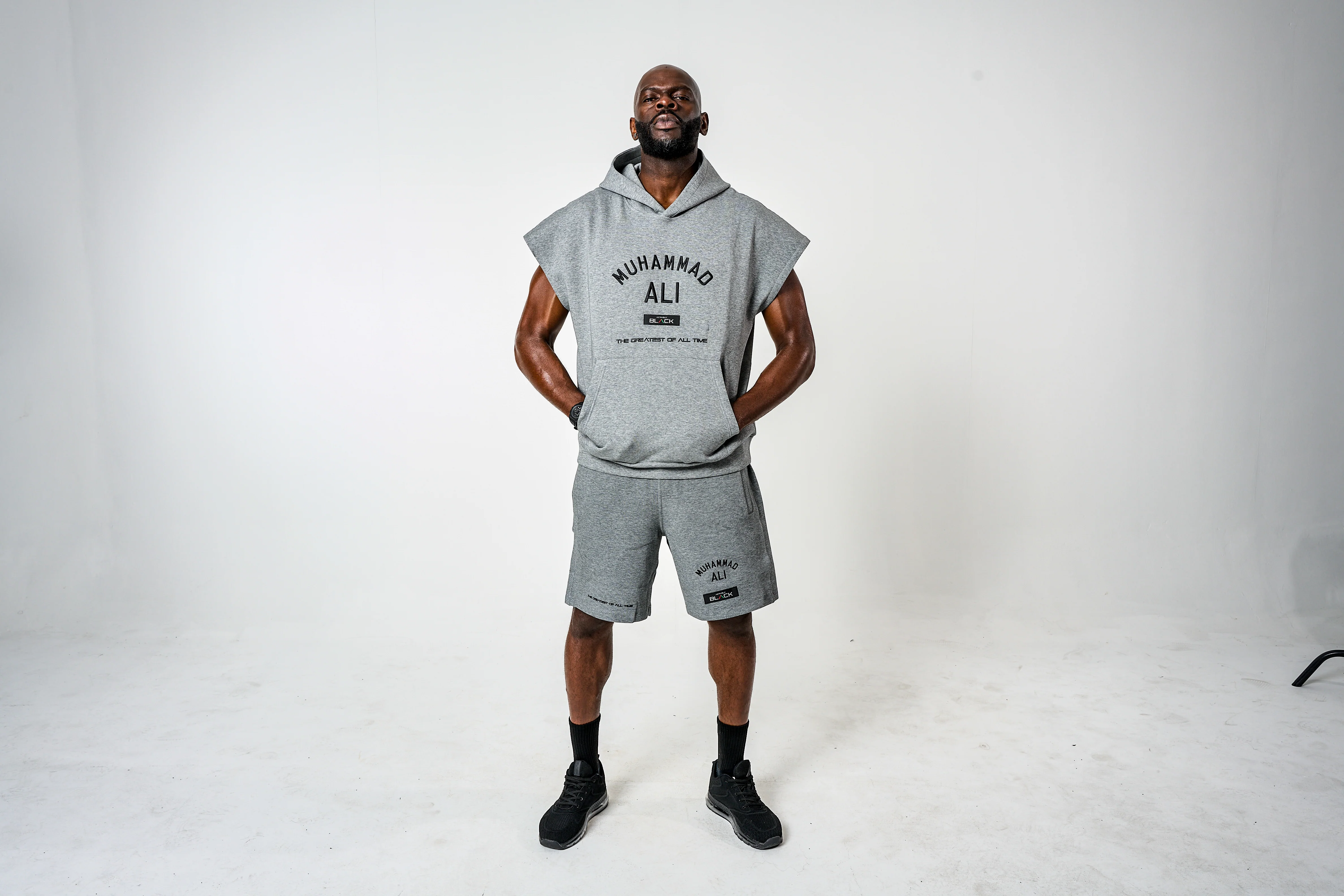 Men's Ali x Actively Black Cap Sleeve Hoodie - Image 12