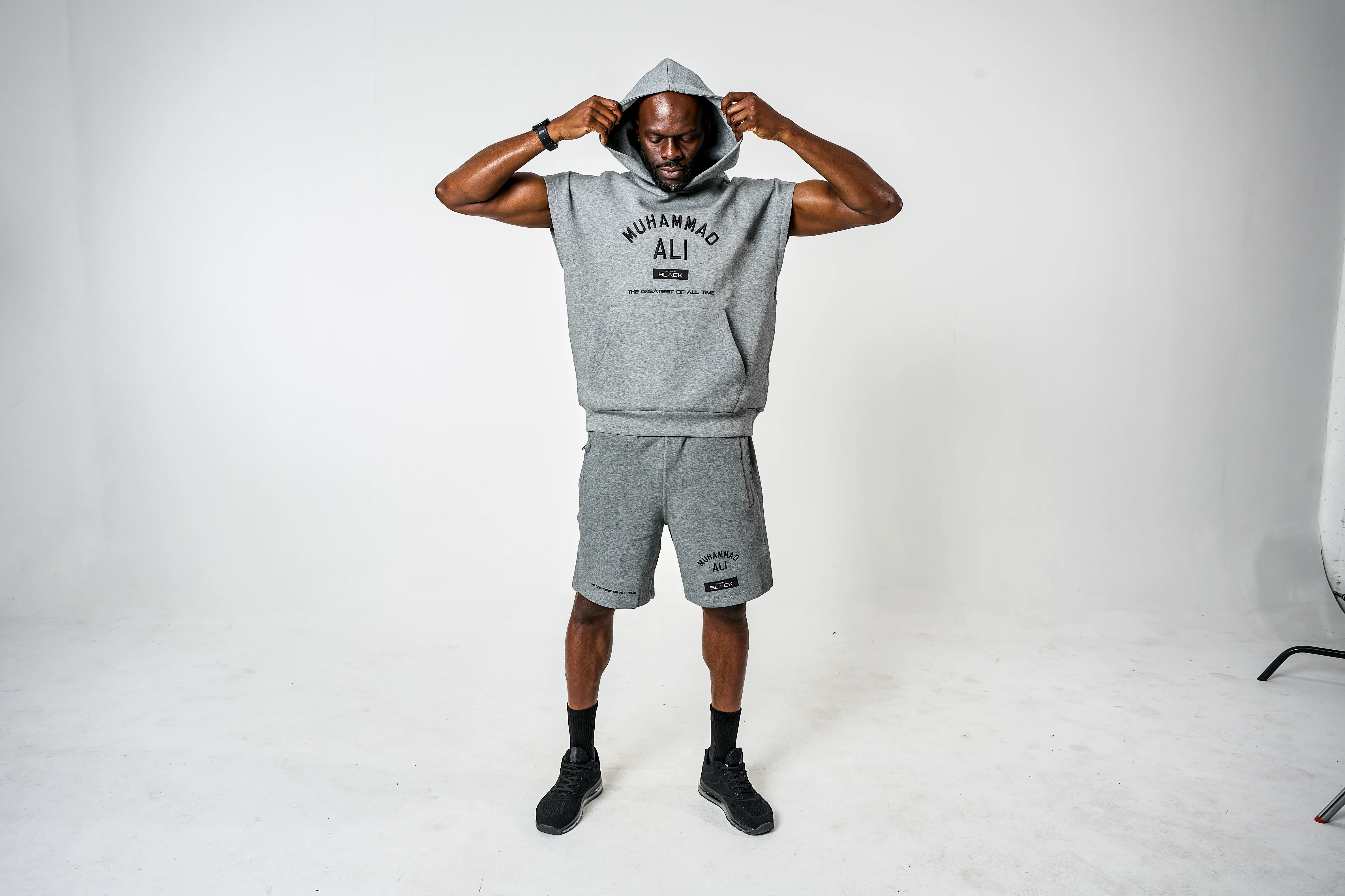 Men's Ali x Actively Black Cap Sleeve Hoodie - Image 2