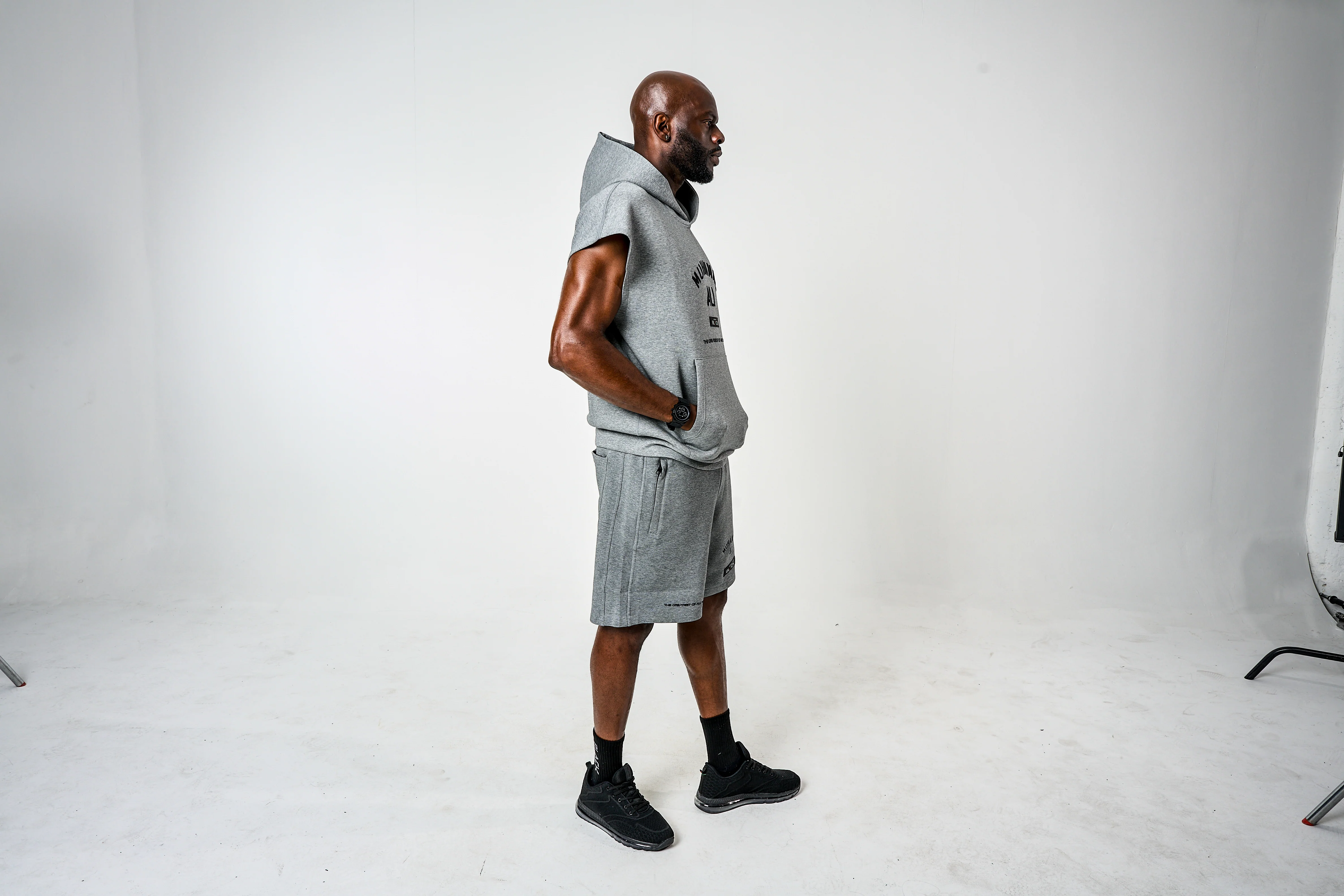 Men's Ali x Actively Black Cap Sleeve Hoodie - Image 5