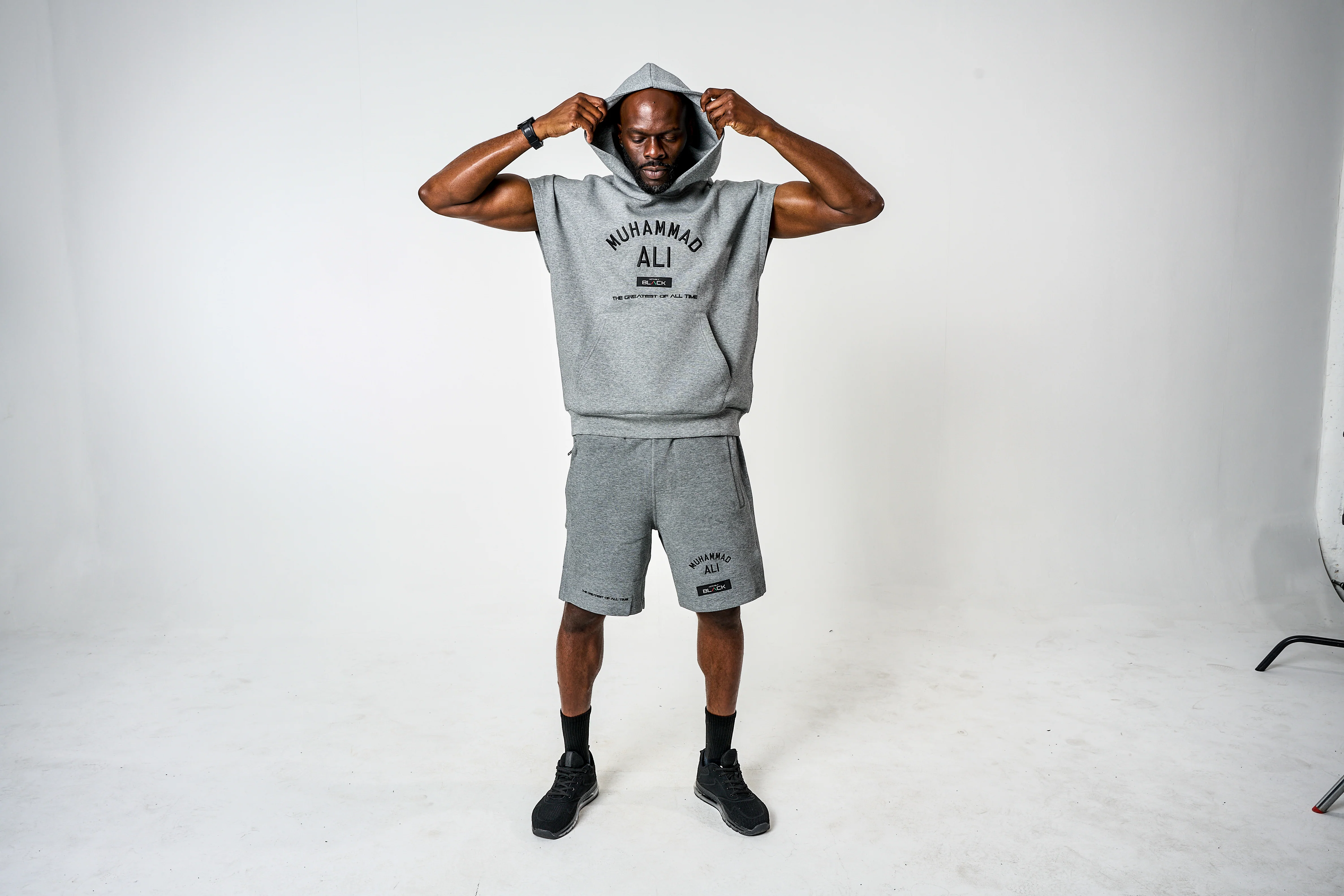 Men's Ali x Actively Black Cap Sleeve Hoodie - Image 8