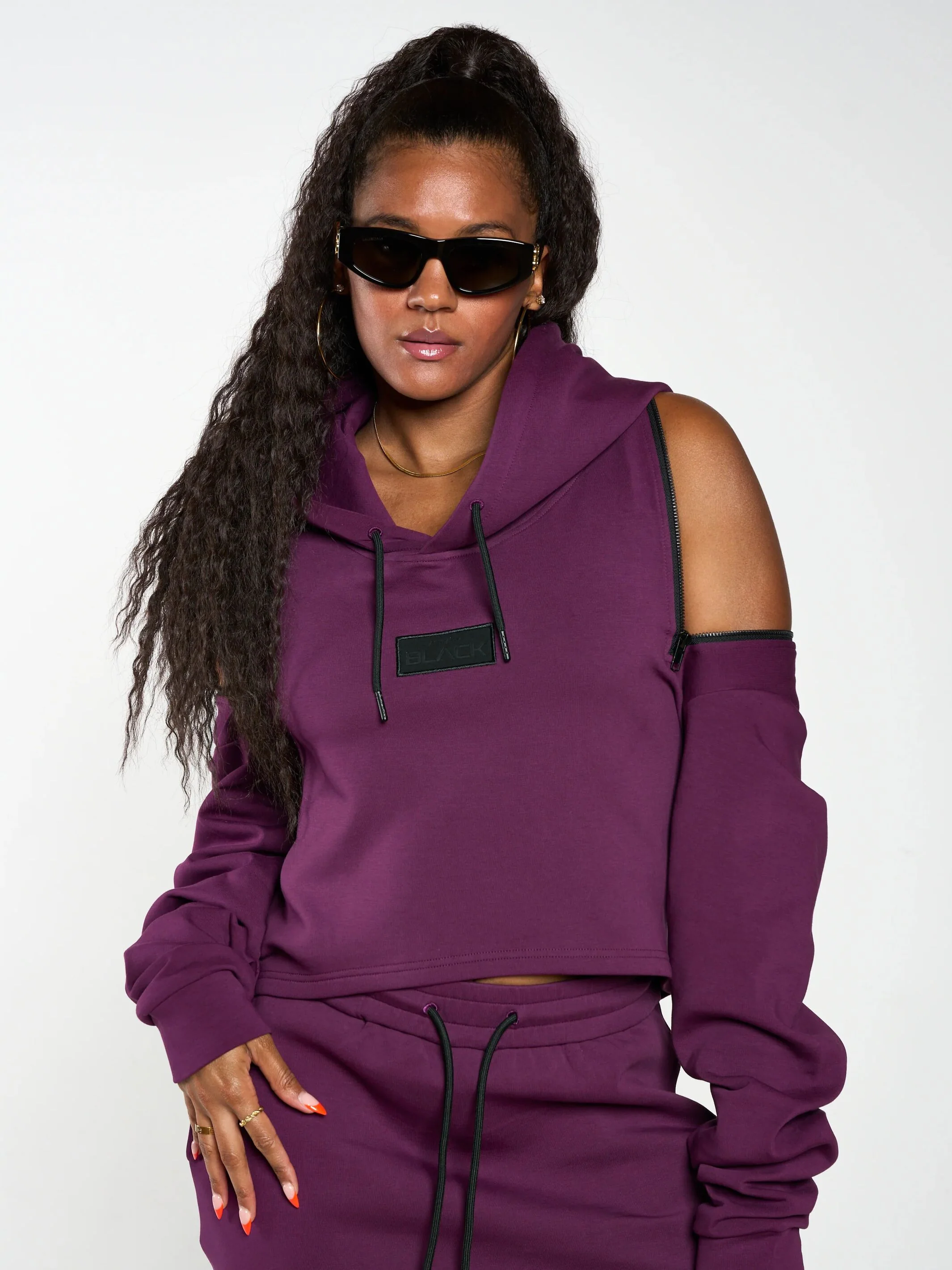 Women's Embossed Patch Crop Hoodie - Image 42